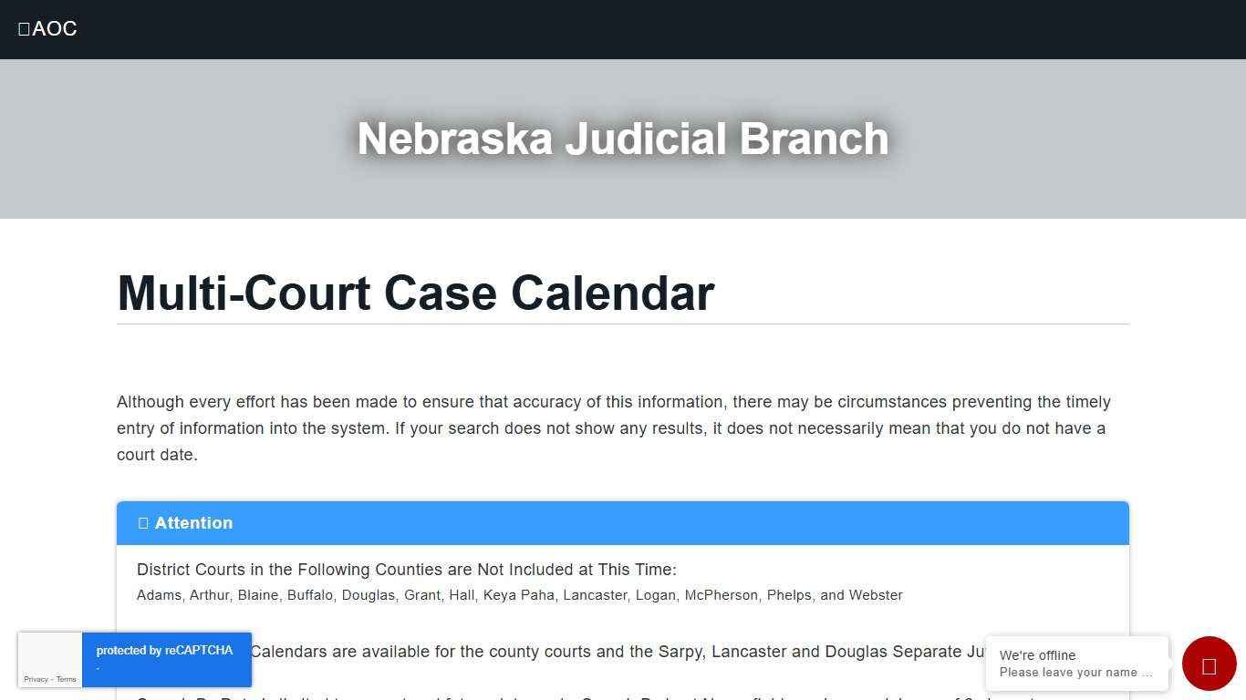 Multi-Court Case Calendar - Search
